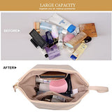 Bolsa de maquillaje grande, bolsa de cosméticos de doble capa, bolsa de maquillaje de viaje, bolsa de maquillaje de piel, bolsas de viaje para cosméticos, bolsa de aseo portátil de piel, bolsa de cosméticos espaciosa para mujeres y niñas, Blanco,