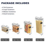 Contenedores herméticos de almacenamiento de alimentos, 16 recipientes de plástico para organización de cocina, organización y almacenamiento de despensa, ideal para espaguetis, cereales, harina y azúcar, con etiquetas y juego de cucharas