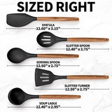 Juego de utensilios de cocina de silicona antiadherente con asas de madera de acacia auténtica, juego de utensilios de silicona de 5 piezas, juego de utensilios de cocina de silicona (negro)