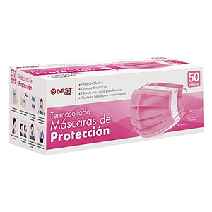 Best Trading Cubrebocas Rosa 50 piezas, Mascarilla Desechable Termosellada Tricapa, Caja de Tapabocas con 50 Piezas con Ajustador Nasal Oculto y Tecnología Ligera de Filtrado Efectivo