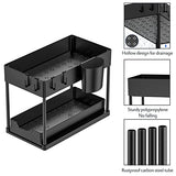 ▶ Organizador  y Almacenamiento bajo el Fregadero, Soporte Multiusos de 2 Nivel con un Estante Deslizante para Armario de Cocina Cuarto de Baño Encimeras -Negro