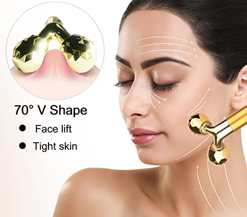 Rodillo eléctrico de masaje facial, rodillo facial eléctrico dorado 3D y kit de masajeador facial en forma de T, rodillo de masaje eléctrico para aliviar la hinchazón (dorado)