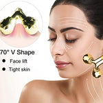 Rodillo eléctrico de masaje facial, rodillo facial eléctrico dorado 3D y kit de masajeador facial en forma de T, rodillo de masaje eléctrico para aliviar la hinchazón (dorado)
