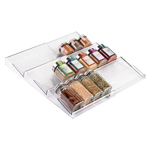 Estantería para botes de especias especial para cajón – práctico accesorio de cocina para organizar especias – Especiero con 3 niveles – Color: transparente/metálico