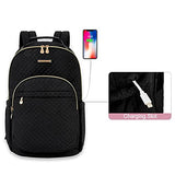 Mochila para laptop para mujer, mochila para laptop de 15.6 pulgadas, bolsa de computadora casual, elegante patrón de puntada, mochila LIGHT FLIGHT para trabajo, viajes, negocios, universidad, grande, color negro