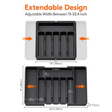 Organizador de cajones de cubiertos, bandeja extensible para utensilios de cocina, soporte ajustable para cubiertos y cubiertos, almacenamiento compacto de plástico para cucharas, tenedores, cuchillos, grande, negro