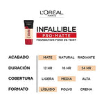 L´Oréal Paris Base de maquillaje Infallible Pro Matte Natural Beige 105 30ml