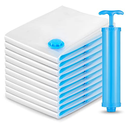 Bolsas de Vacío Almacenamiento,Paquete de 10 + Bomba Manual Gratis para Viajes,Premium Vacuum Storage Bags para Ropa de Cama,Edredones, Mantas, Almohadas (10 PCS)