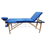 Cama De Masaje Portatil 3 Secciones Madera Y Vinil Azul Lobo