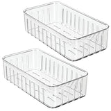 ▶ Juego de 2 Cajas plásticas organizadoras pequeñas – Práctico Organizador de despensa sin Tapa – Organizador de Nevera con Ranuras Laterales de ventilación – Transparente
