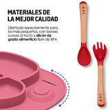 Redlemon Plato para Bebé Antiderrapante y Adherible, de Silicón con Divisiones para Alimentos, con Ventosas de Succión, Fácil de Limpiar, Libre de BPA, Incluye Cubiertos Sensibles al Calor. Rosa