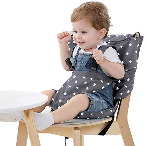 Arnés de viaje portátil para silla alta para bebé, arnés de tela lavable de seguridad con correas ajustables y cinturón de hombro