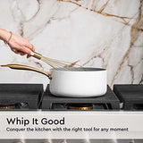 Juego de utensilios de cocina de silicona blanca y dorada con soporte, juego de 7 utensilios de cocina dorados que incluye batidor dorado, espátula dorada, utensilios de cocina blancos y soporte de utensilios dorados, accesorios de cocina dorados