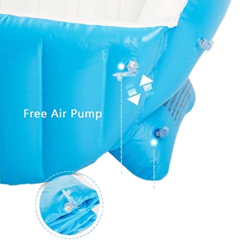 Tina inflable para bebé, tina de viaje antideslizante portátil para niños pequeños, alberca gruesa plegable para baño con bomba de aire, azul