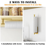 Soporte para toallas de papel para cocina, nuevo soporte de doble varilla autoadhesivo o perforado para toallas de papel montado en la pared, soporte para rollos debajo del gabinete, color dorado