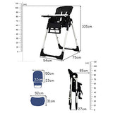 Silla alta Infans para bebés y niños pequeños, silla plegable con respaldo ajustable múltiple, reposapiés y altura del asiento, bandeja extraíble, cojín de piel sintética desmontable, ruedas traseras integradas, Negro, 54 x 75x 105 (L x W x H)