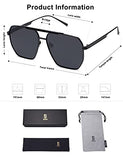 SOJOS anteojos de sol polarizadas cuadradas retro de gran tamaño para mujeres y hombres, persianas clásico UV400 clásicas grandes anteojos de sol de metal SJ1161, Negro brillante, 60-14-145