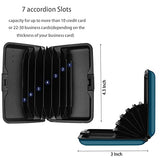 ▶ Portatarjetas de crédito con bloqueo RFID, mini portatarjetas rígidas de aluminio delgado para hombres o mujeres, Azul marino, S