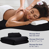 Juego de sábanas de Masaje de Microfibra Premium de 3 Piezas para mesas de Masaje, Incluye sábana encimera, sábana Bajera y Funda Ajustable para reposabrazos, Color Negro