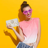 Bolsa de aseo pequeña con diseño de corazón y arcoíris, de piel sintética, portátil, impermeable, bolsa de almacenamiento de uso diario, bolsa de almacenamiento organizadora de viaje, regalo para mujeres y niñas (rosa y blanco concha