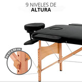 Cama para Masajes Portatil Plegable Profesional Camilla Fisioterapia Ideal para Tatuar SPA Quiropraxia o Facial con Estuche y de Altura Ajustable (Negro)