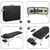 Cama de masaje plegable de aluminio para spa, cama de salón de tatuajes faciales, 3 mesas de masaje plegables, color negro