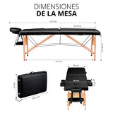 Cama para Masajes Portatil Plegable Profesional Camilla Fisioterapia Ideal para Tatuar SPA Quiropraxia o Facial con Estuche y de Altura Ajustable (Negro)
