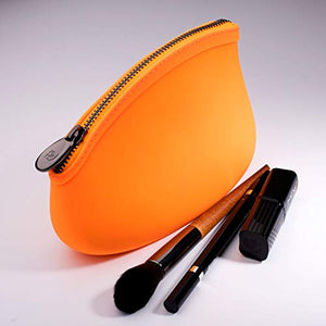 Bolsa de cosméticos de Pudinbag | Pequeña bolsa de maquillaje para mujer | Bolsa de maquillaje para cosméticos para bolso | Silicona impermeable vegana | Naranja