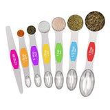 ▶ Juego de 7 cucharas medidoras magnéticas de acero inoxidable de doble cara, para ingredientes secos y líquidos, incluyendo 6 cucharas anidadoras resistentes, 1 nivelador, cabe en tarro de especias