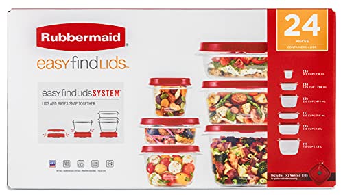 Rubbermaid 2093273 Easy Find - Tapas ventiladas para almacenamiento de alimentos, Paquete variado 24PC