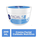 Nivea Crema Facial Hidratante 5 En 1 Nutritiva, 24 hora de Humectación, 200ml