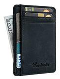 Travelambo Bolsillo frontal minimalista de piel delgado con bloqueo RFID, tamaño mediano, Crazy Horse Azul, Minimalista