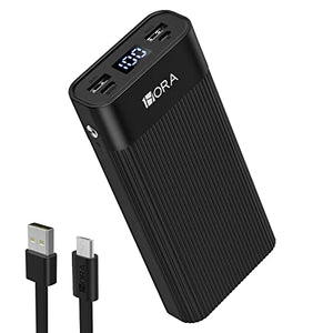 1 Hora Power Bank 20000mAh, Banco de Energía con 2 Puertos de USB, Batería Portátil con Pantalla LED Pila Portatil Cargador Bateríail Compatible para IP Samsung Xiaomi, con un 20CM Cable Micro USB