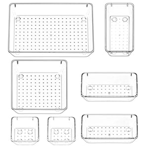 Organizadores Transparentes para Cajones, Cajas Plásticas Almacenamiento Bandeja Divisor de Maquillaje Cubierto Dormitorio Vestidor Baño Cocina Oficina Escritorio Mesa Tocador -7 unidades