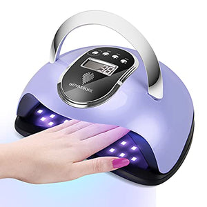 Lámpara de uñas LED UV de 168 W, luz de gel para esmalte de uñas, máquina secadora UV con 4 ajustes de temporizador, lámpara de curado profesional de salón con mango portátil, pantalla digital, sensor automático de uñas y uñas de los pies, color azul