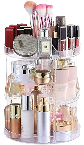 Cq Organizador de maquillaje acrílico giratorio de 360 grados para baño, 4 niveles ajustables giratorios, cajas de almacenamiento de cosméticos y soporte de maquillaje, transparente
