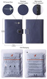 Portatarjetas de piel auténtica para pasaporte y tarjeta de vacunación, funda RFID para pasaporte con ranura para tarjeta de vacunación CDC, para documentos de identificación de viaje familiares, mujeres y hombres, Azul / Patchwork, Talla única