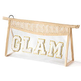 Bolsa de maquillaje transparente para artículos de aseo universitarios, bolsa de cosméticos de viaje, color beige, transparente, impermeable, bonita bolsa de maquillaje con cierre para mujeres y niñas, Beige, Glam