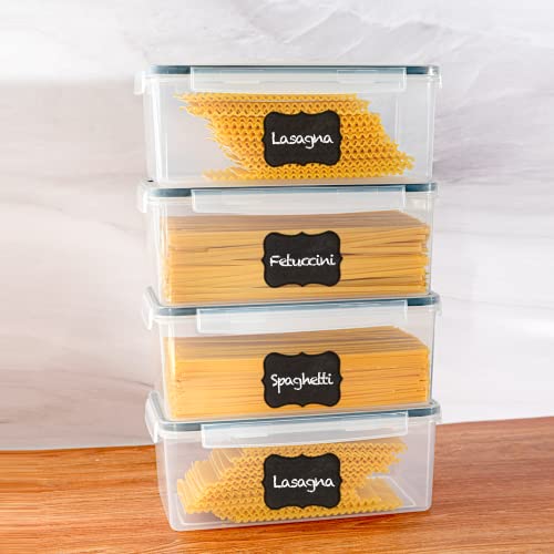 Zanetti - Juego de 4 Recipientes Herméticos de Plástico Premium para Almacenamiento de Pasta - Libres de BPA - 4 Etiquetas de Pizarrón - 1 Marcador