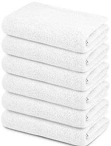 Juego de toallas de baño 100% algodón, 22 x 44 pulgadas, paquete de 6 toallas pequeñas, toallas blancas ultrasuaves, toallas de baño blancas a granel para gimnasio y spa, toallas de baño de hotel, toalla de algodón hilado en anillo