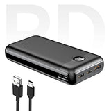 ▶ Powerbank 30000 mAh Carga Rápida Batería Externa Pila QC 3.0, 20W PD Cargador Portátil Batería Con Pantalla LED Indicador, TipoC Bidireccional Compatible Para Android iPhone Quick Charge 3.0, Banco de Energía 3 Salidas Con Cable Micro USB 20CM -Negr