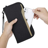 ZOPPEN portafolios RFID para pasaporte de viaje y documentos organizador con cierre con correa de muñeca extraíble, #01 negro, Una talla, Casual