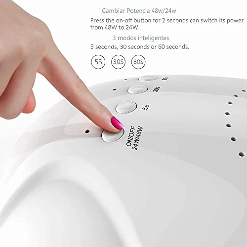 Luz de uñas LED 48w gel polish luz de gel profesional con 3 temporizadores luz de curado de mango portátil para sensor de uñas y dedos de los pies (rosa), ZJD