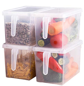 Organizador de nevera, paquete de 4 contenedores organizadores de refrigerador, organizadores de refrigerador y almacenamiento transparente con asa y tapa, recipientes de frutas para refrigerador, almacenamiento de refrigerador para mantener fresco