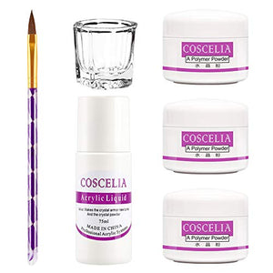 COSCELIA polvo acrílico blanco rosa claro con pincel para decoración de uñas y líquido acrílico para salón de uñas en casa