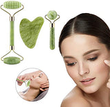 ▶ Masajeador de Jade | Rodillo de Jade Masajeador Facial para Masaje Facial Antienvejecimiento | Rodillo Facial de Piedra de Jade y Gua Sha Set | Perfecto para Belleza de Cuello y Cara | Cuidado de la Piel | Incluye Tablero Gua Sha y Rodillo Estriado
