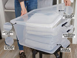 ▶ Rubbermaid Cleverstore - Recipientes de plástico apilables con tapas de cierre duraderas, organización visible, ideal para decoraciones navideñas y almacenamiento de Navidad, paquete de 4