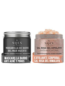 Exfoliante de Sal Rosa del Himalaya + Mascarilla Facial de Barro del Mar Muerto. Anti Acné, Minimiza Poros y Puntos Negros. Exfoliante Corporal Hidratante Rico en Vitaminas y Minerales. Remueve Toxinas, Nutre y Restaura la Piel. 20-25 Usos. 1