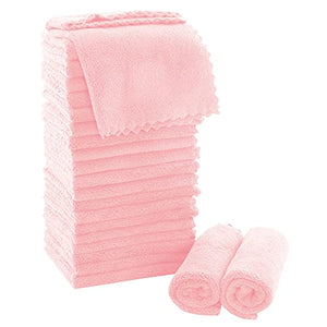 Juego de toallas de baño ultrasuaves de primera calidad, 12 x 12 pulgadas, paquete de 24 unidades, secado rápido, ropa de baño de terciopelo coral altamente absorbente, para uso como toalla de baño, spa, facial, toalla de dedos (rosa)