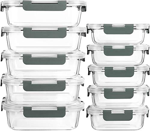 Contenedores de cristal para preparación de comidas con tapas-MCIRCO de vidrio para almacenamiento de alimentos con tapas de cierre a presión, recipientes herméticos, microondas, horno, congelador y lavavajillas